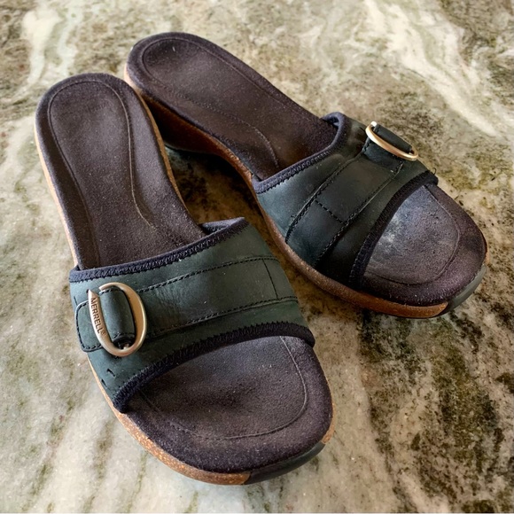 Merrell Shoes Merrellair Cushion Sandals Silver Bucklecork Heel